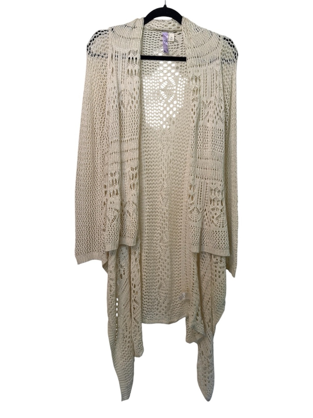 Alya Crochet Waterfall Boho Cream Cardigan